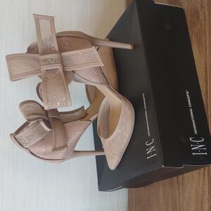 INC Lace Pointed Toe Ankle Bow Heels - Nude/Blush - Size 8M